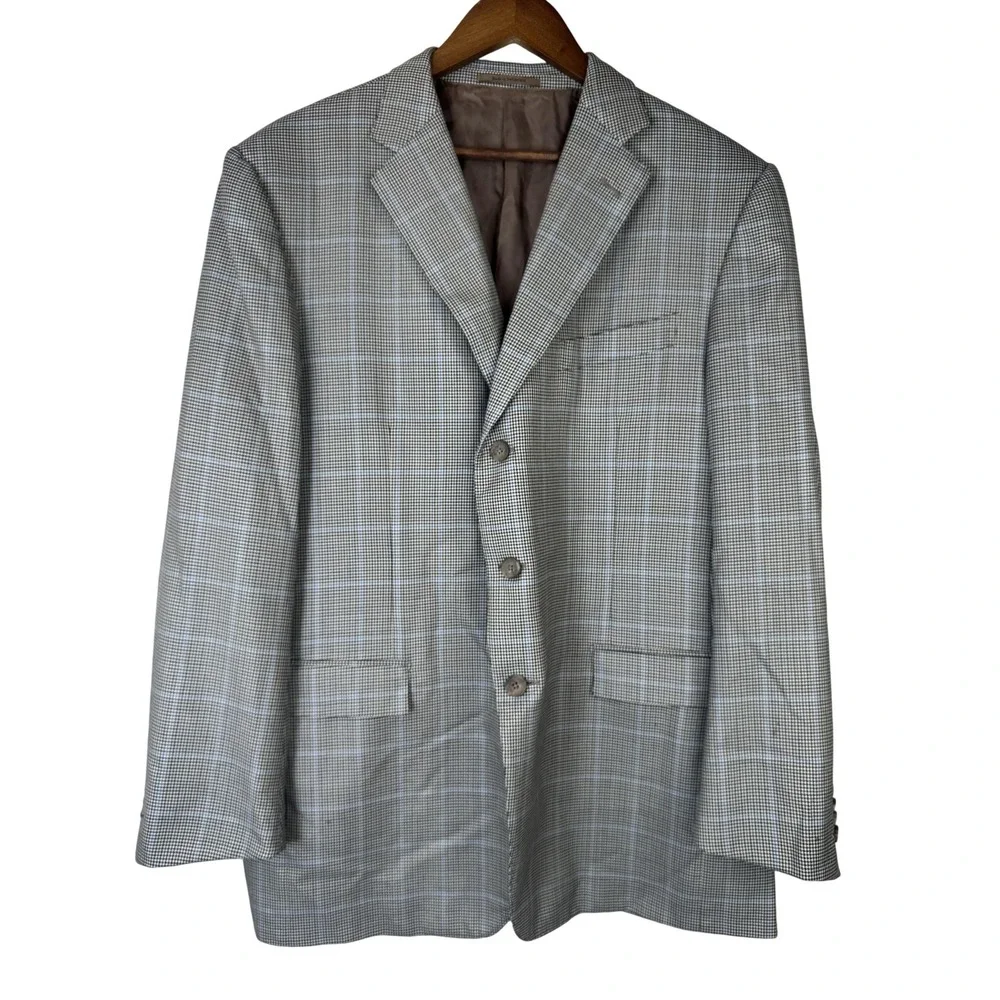 Ermenegildo Zegna Blazer Mens 56R Plaid Wool Sport Coat Made in Switzerland